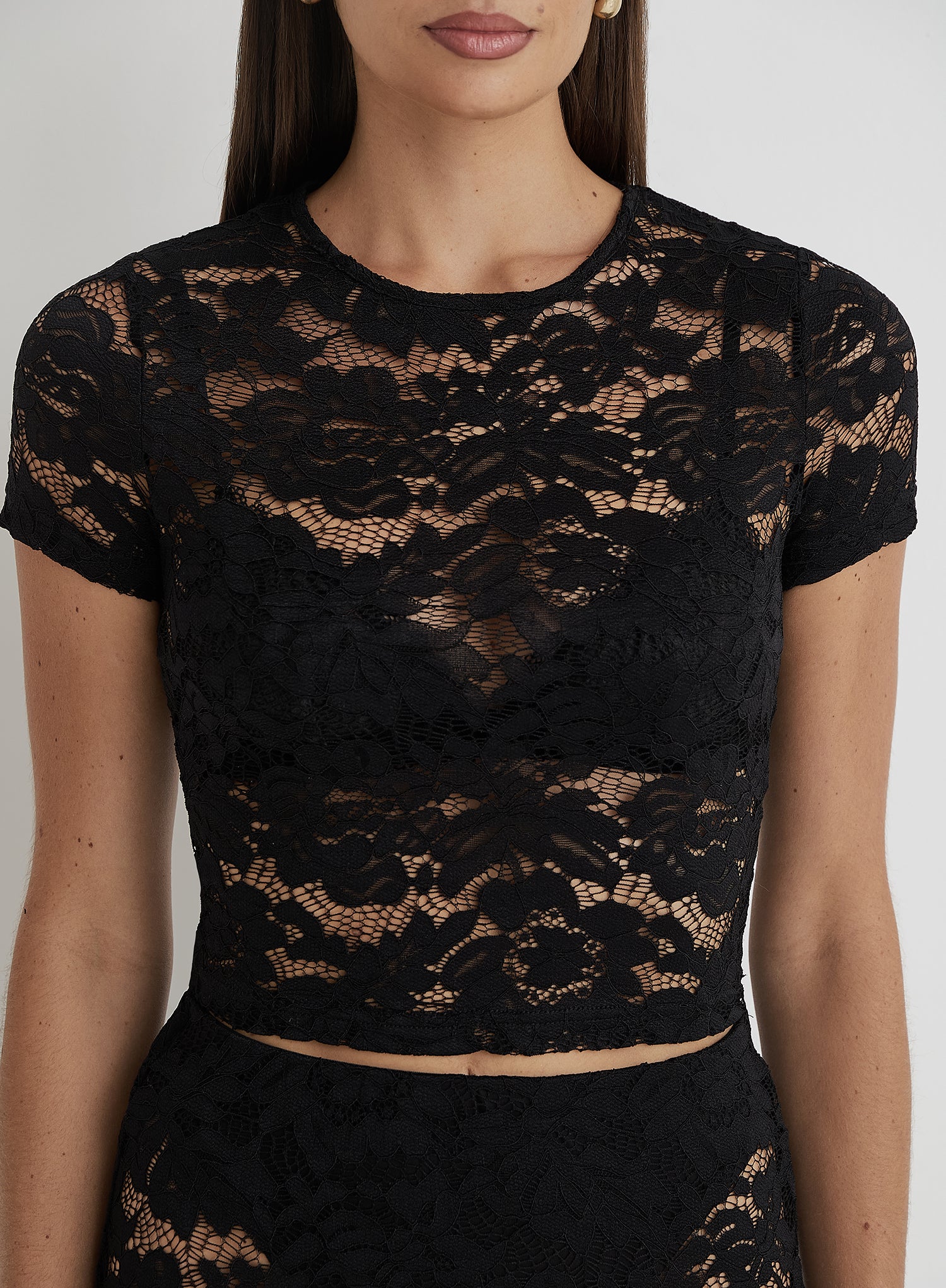 Black Short Sleeve Lace Top